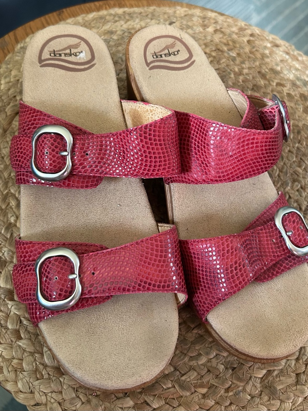 Dansko Women's Red Textured Buckle Slide Sandals